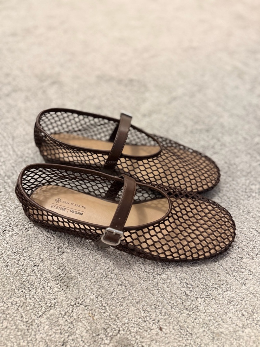 BRAND NEW Call It Spring Brown Mesh Mary Jane Flats with Buckle Strap